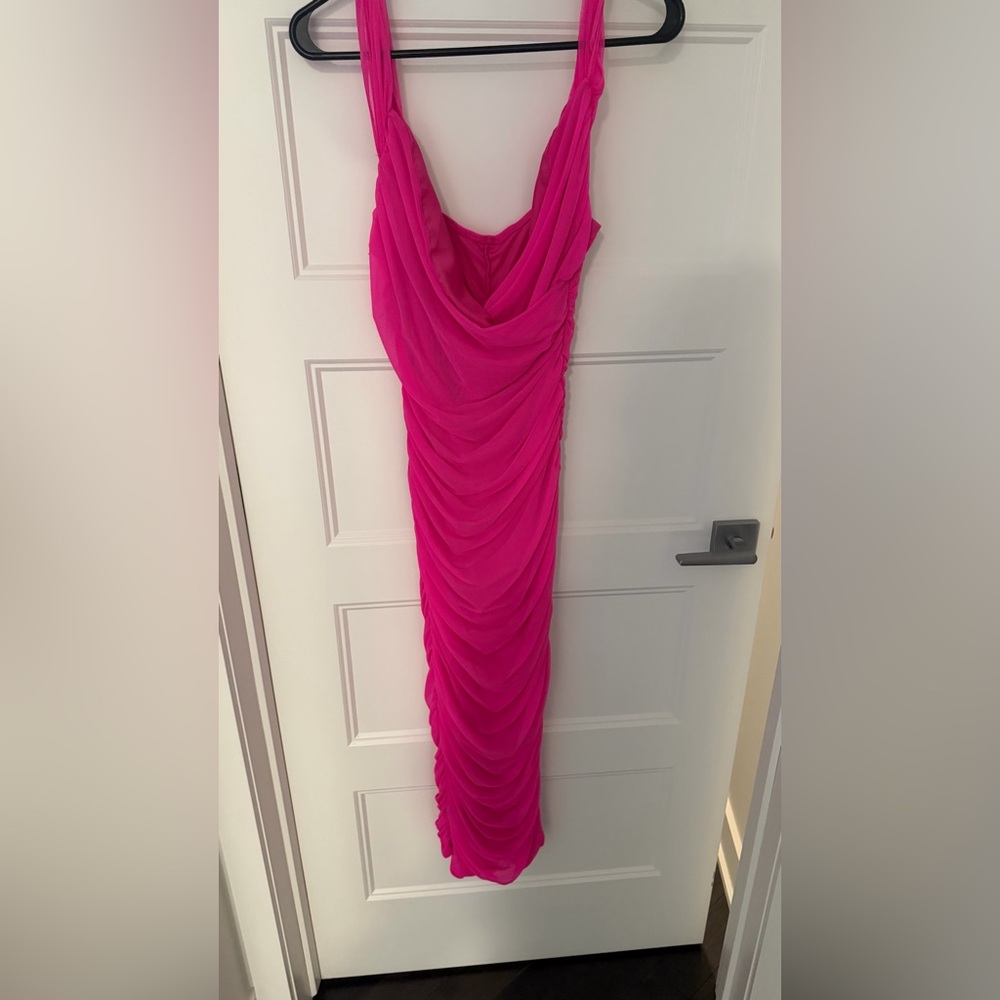 SHEIN Strapless Hot Pink Draped Dress